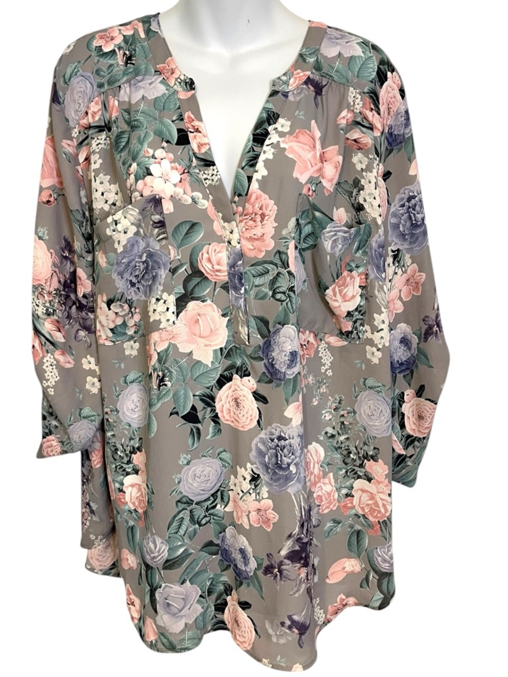 Torrid Harper Georgette Grey Pastel Floral Top